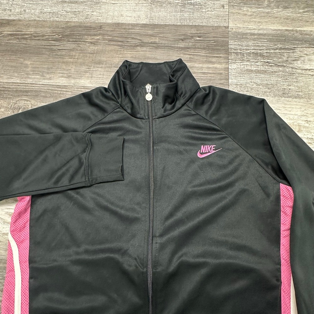 Vintage Y2k Nike Black Hot Pink Stripe Track‎ Jacket Gray Tag Silver Tag 2000s
